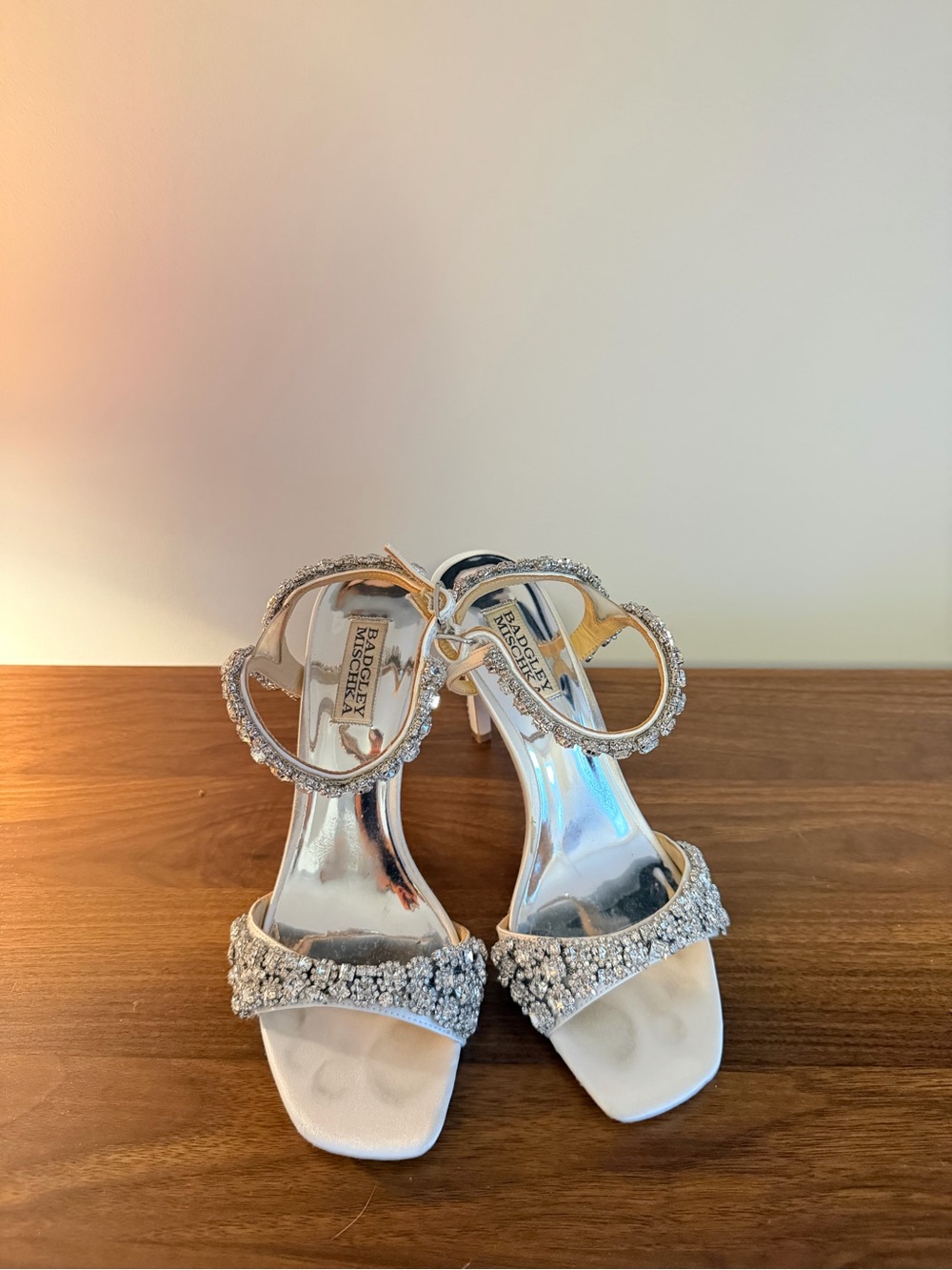 Badgley Mischka Crystal-Embellished Silver Evening Heels